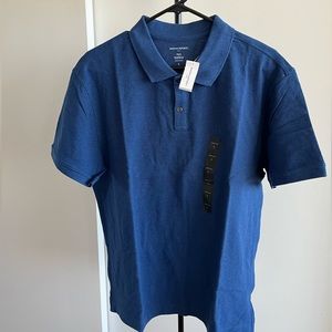 NWT Banana Republic organic cotton polo monogram shirt cobalt blue slate gray L